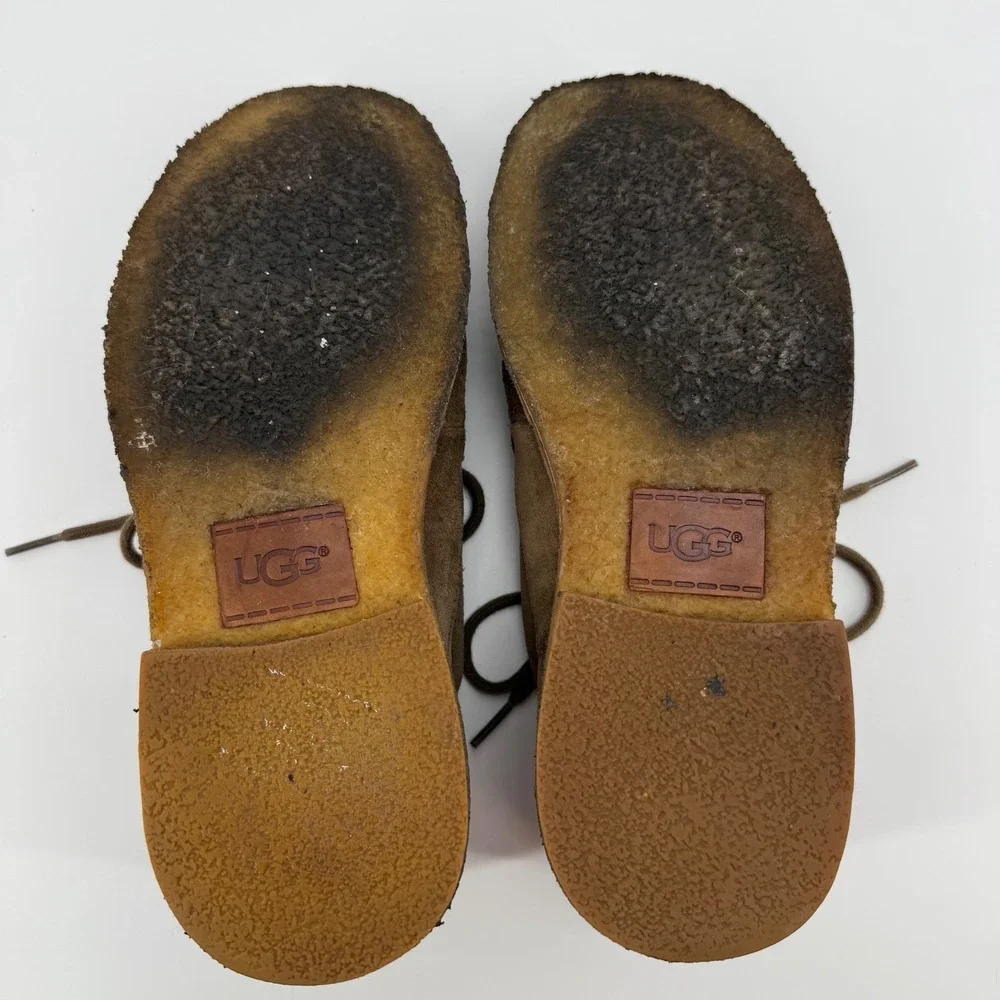 UGG Men's Brown Suede Oxford Shoes Size 8 Sheepskin Lined Lace‎ Up